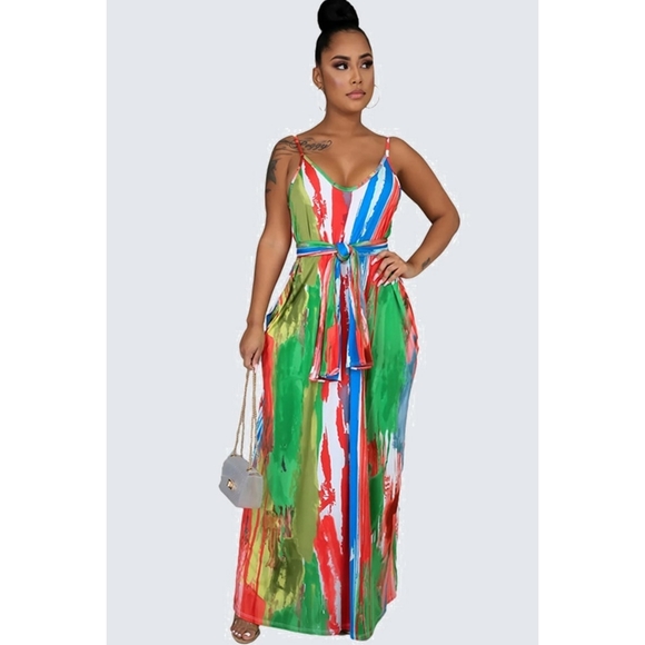 NEW Boutique Abstract Self Tie Maxi Dress